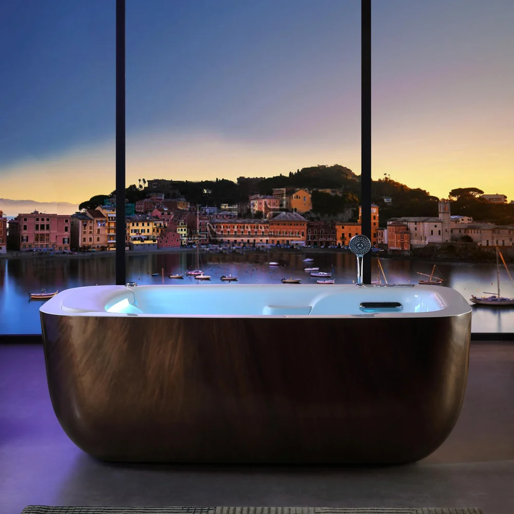 Oval Wood-Grain Hydro-Massage LED Bathtub MJ-7002