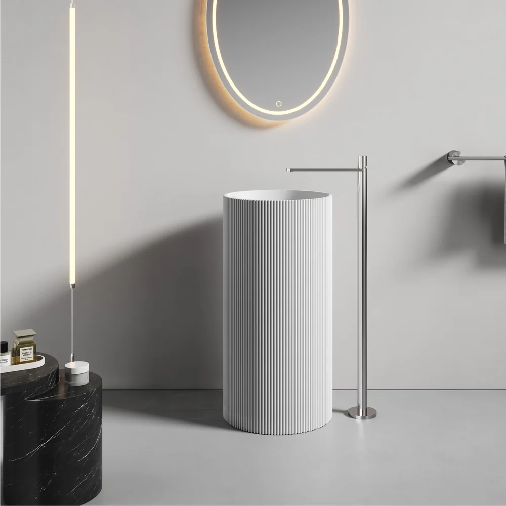 White Fluted Cylindrical Pedestal Basin MP-8011