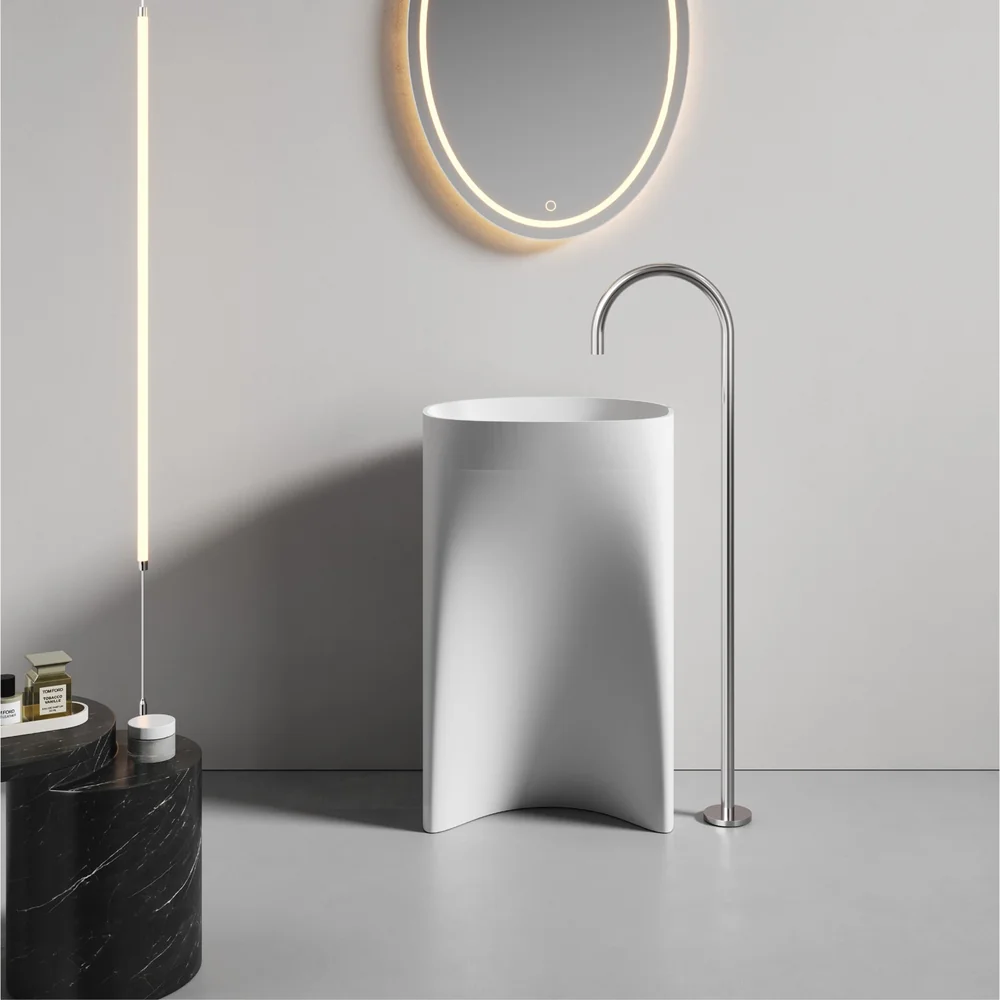 White Sculptural Wave Cylindrical Pedestal Basin MP-8013