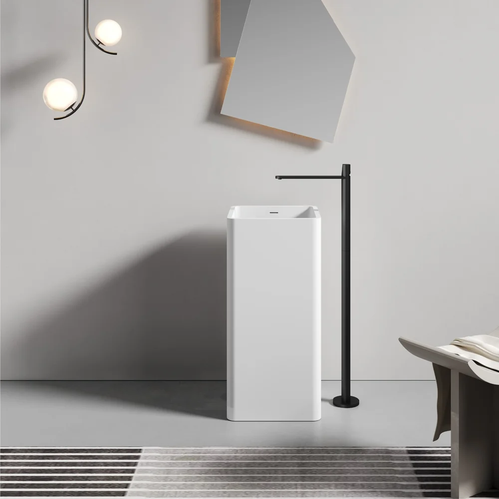 White Minimalist Compact Rectangular Pedestal Basin MP-8015