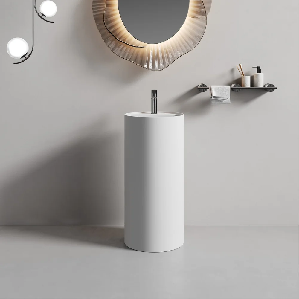 White Smooth Medium Cylindrical Pedestal Basin MP-8019