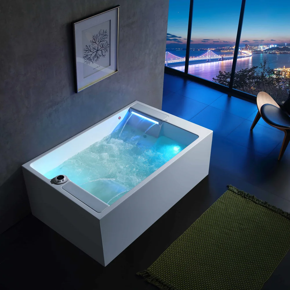 Rectangular Waterfall Hydro-Massage LED Bathtub MJ-7003