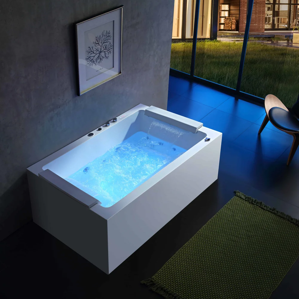 Rectangular Wide Rim Hydro-Massage LED Bathtub MJ-7004